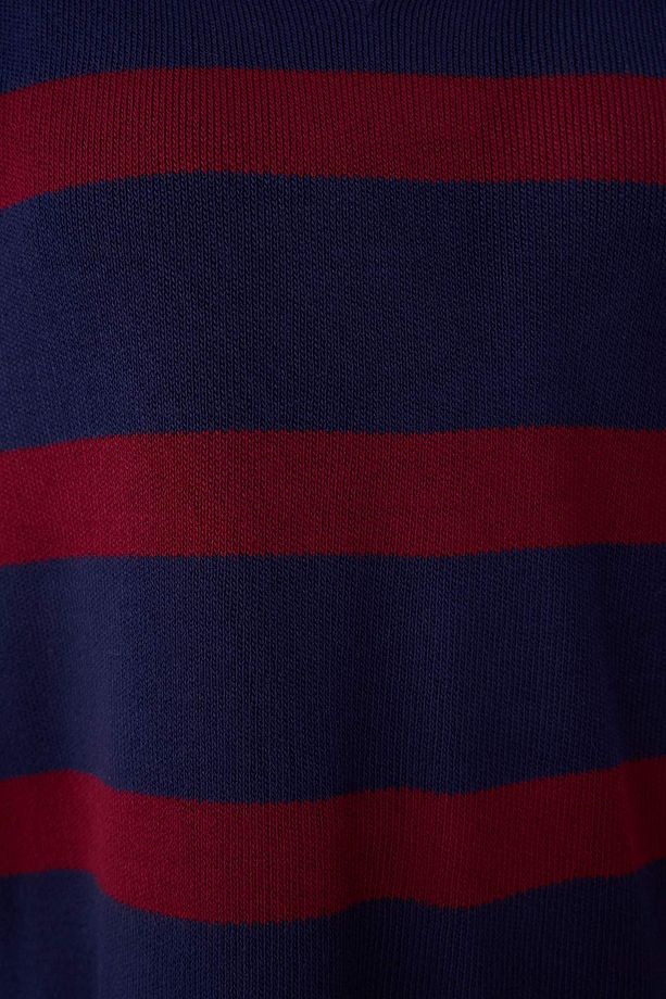 Women’s Black & White Striped Knit Polo Sweater – Casual Chic Long Sleeve Top | Atikastyle