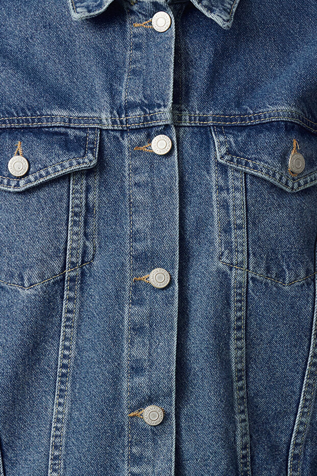 Blue Oversize Denim Jacket | Sleeve Seam Detail | AtikaStyle