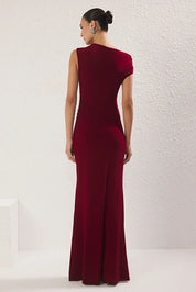Elegant Burgundy One-Shoulder Evening Gown with Crystal Detail – AtikaStyle