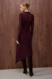 Burgundy Lace Long-Sleeve Midi Dress – AtikaStyle