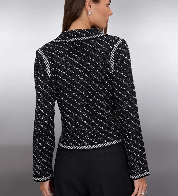 Black & White Tweed Button-Up Jacket – AtikaStyle