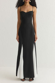 Black & White Contrast Maxi Dress – Elegant Evening Gown by Atikastyle