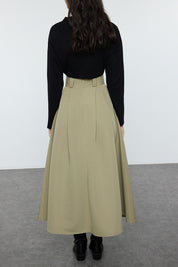 Mink Pleated Maxi Length Woven Skirt