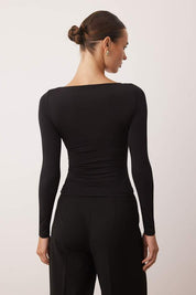 Burgundy Long Sleeve Top with Gold Button Keyhole Detail – AtikaStyle