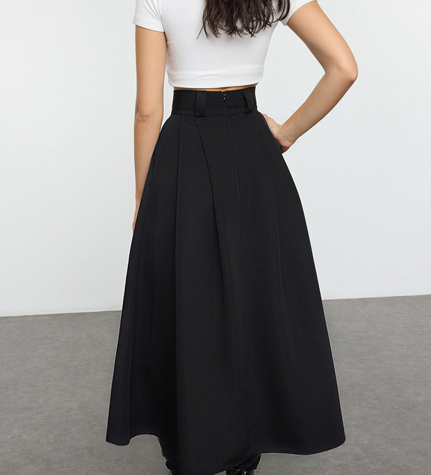 Mink Pleated Maxi Length Woven Skirt