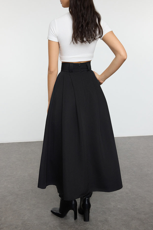 Mink Pleated Maxi Length Woven Skirt