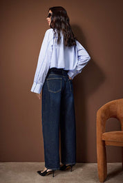 Trendyolmilla Dark Blue High Waist Stitch Detail Barrel Jeans
