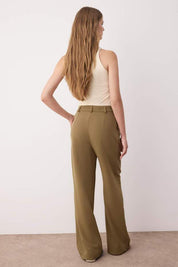 Women’s High-Waisted Beige Wide-Leg Trousers – Tailored Workwear Pants | Atikastyle