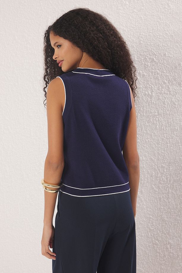 Women’s Sleeveless White Knit Vest – Gold Button Front Cardigan Top | Atikastyle