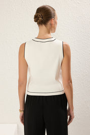 Women’s Sleeveless White Knit Vest – Gold Button Front Cardigan Top | Atikastyle