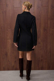 Dark Denim Button-Front Long-Sleeve Mini Dress – AtikaStyle