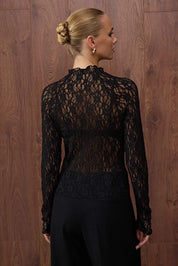 Black Sheer Lace Long-Sleeve Top – AtikaStyle