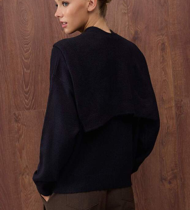 Black Knit Sweater with Front Tie Detail – AtikaStyle