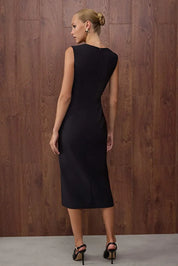 White Sleeveless Button-Front Midi Dress with Belt – AtikaStyle