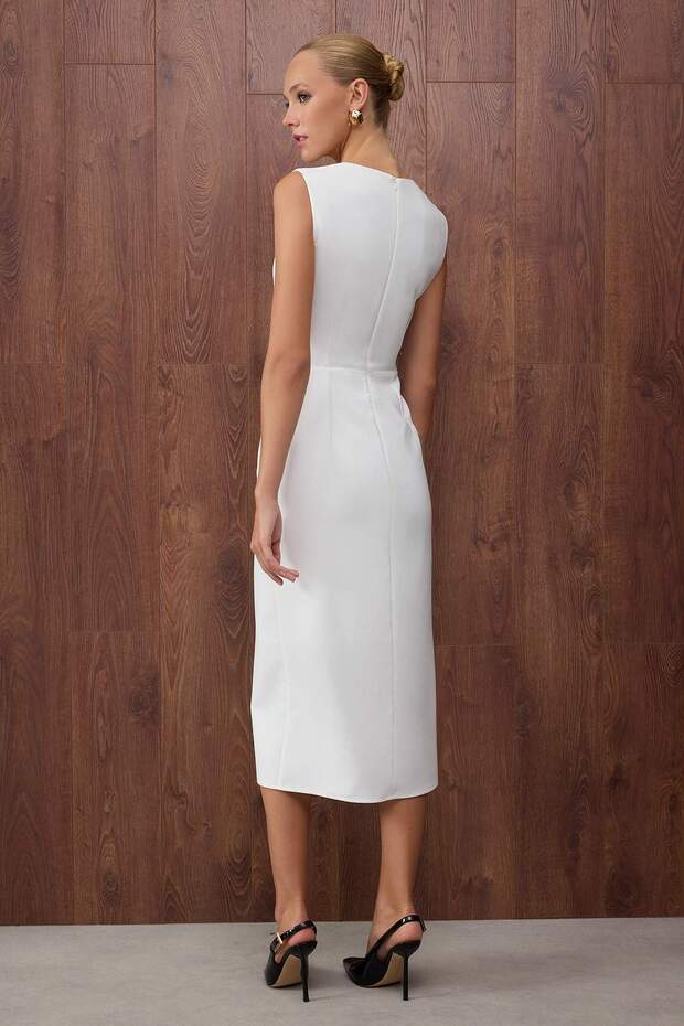 White Sleeveless Button-Front Midi Dress with Belt – AtikaStyle