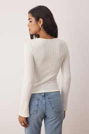 White Textured Long Sleeve Top with Gold Accent – AtikaStyle