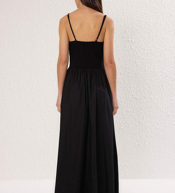 Black Spaghetti Strap Maxi Dress – Sleeveless A-Line Formal Gown | Atikastyle