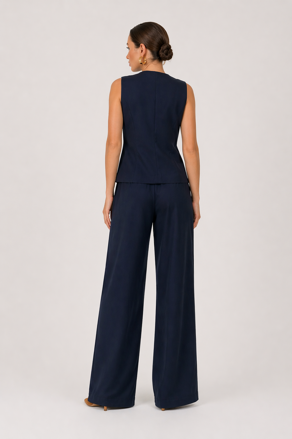 Navy Structured Tailored Vest & Wide Leg Pant Set | Asymmetrical Two-Piece Outfit | AtikaStyle
