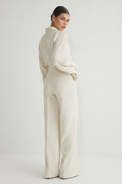 Women’s High-Waisted Beige Wide-Leg Trousers – Tailored Workwear Pants | Atikastyle