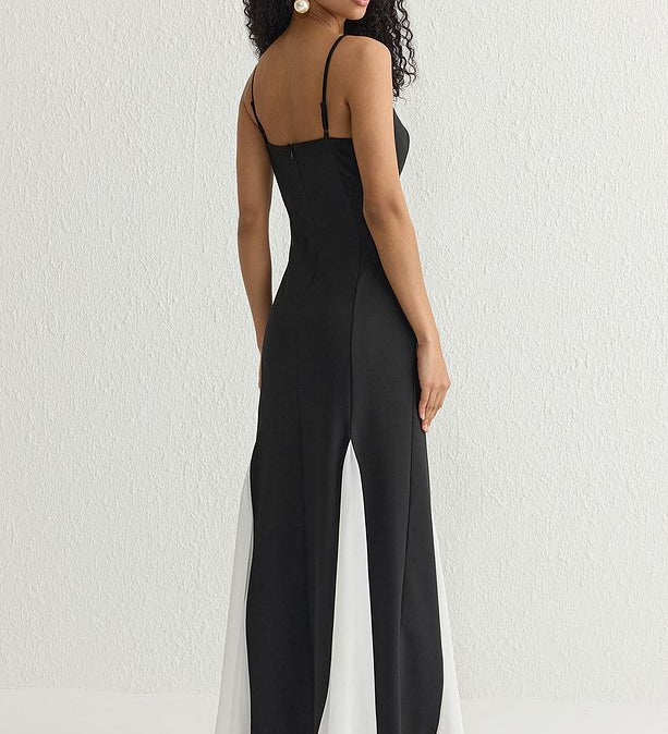 Black & White Contrast Maxi Dress – Elegant Evening Gown by Atikastyle
