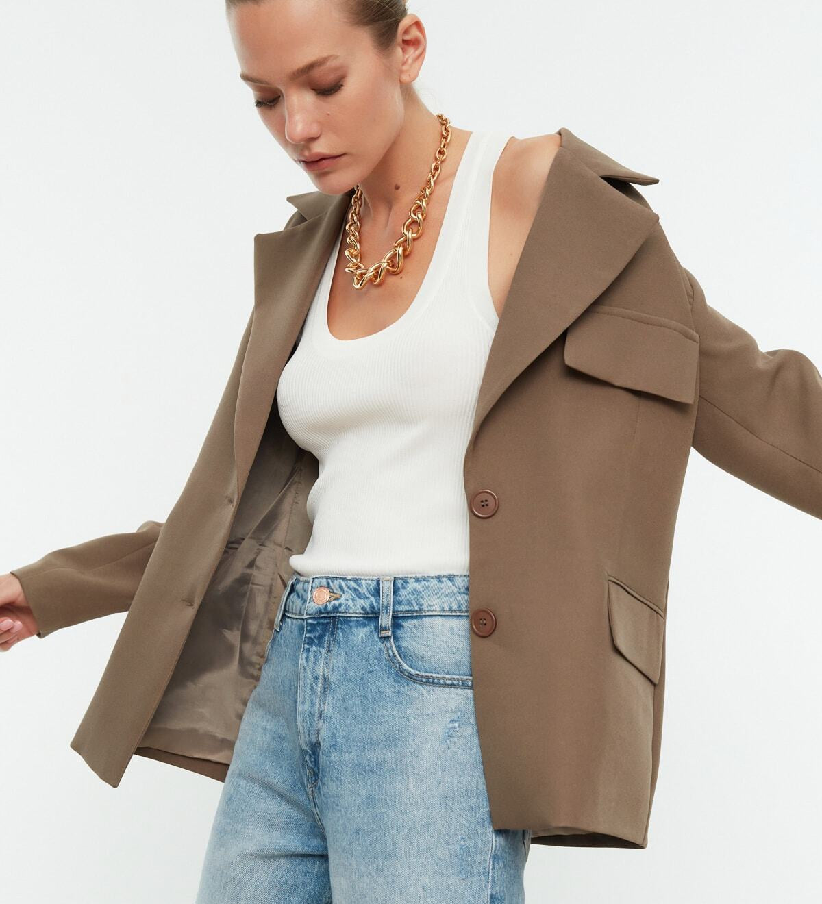 Women’s Oversized Mink Tailored Blazer – Classic Workwear Jacket | Atikastyle