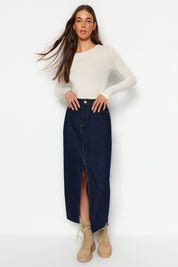 Black Denim High-Waist Slit Maxi Skirt – AtikaStyle