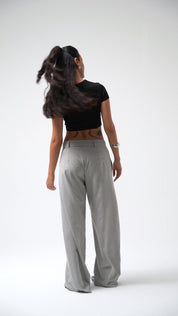 Charcoal Wide-Leg Tailored Trousers – AtikaStyle