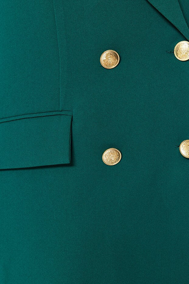 Emerald Oversize Woven Blazer | Lined Double‑Breasted Gold Buttons | AtikaStyle