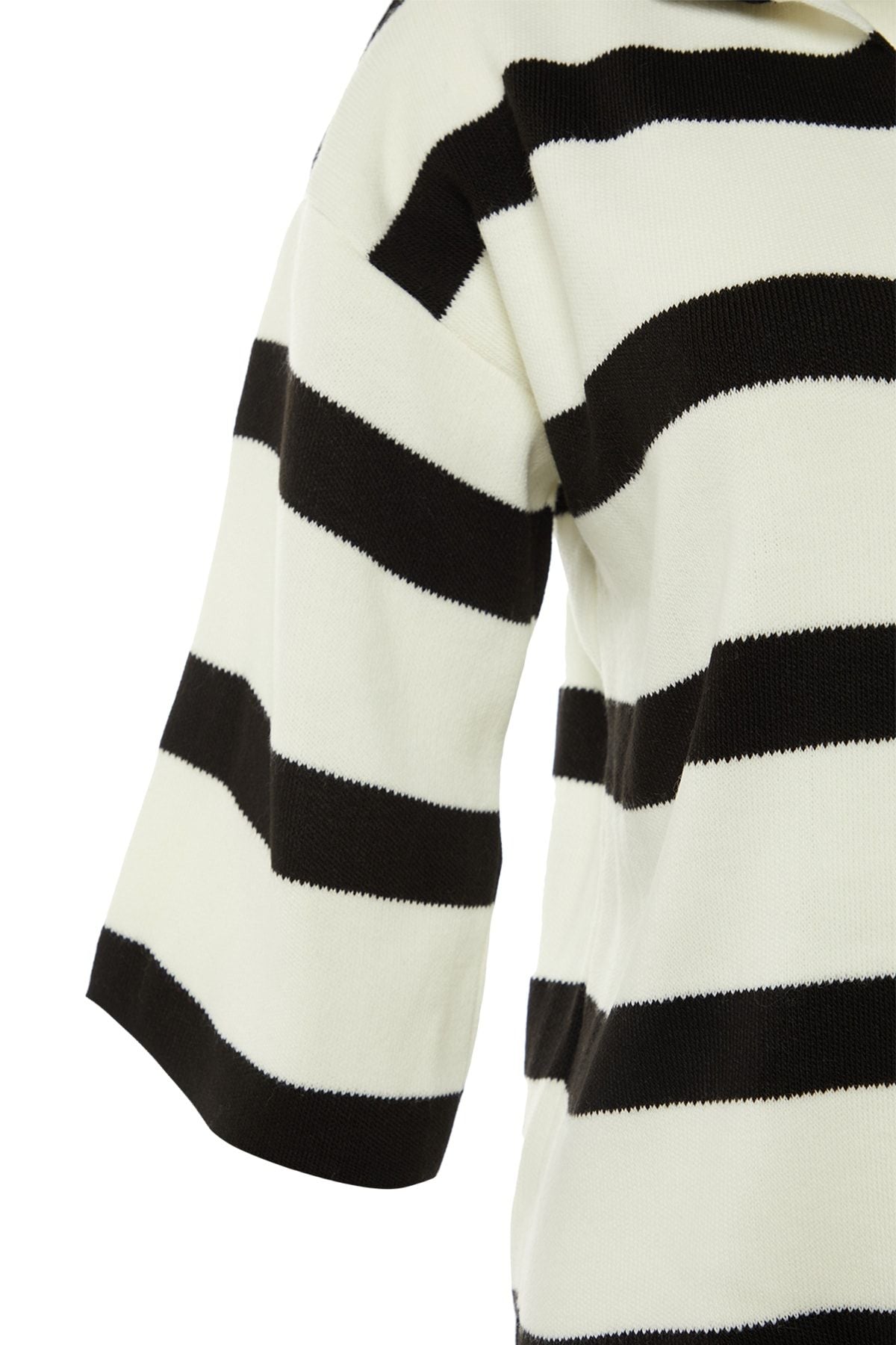Women’s Black & White Striped Knit Polo Sweater – Casual Chic Long Sleeve Top | Atikastyle