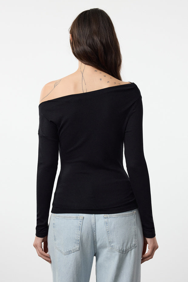 Chic Striped Off-Shoulder Long Sleeve Top – Nautical-Inspired