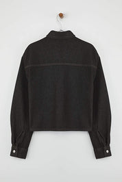 Black Oversize Denim Jacket | Pocket Detail, Regular Length | AtikaStyle