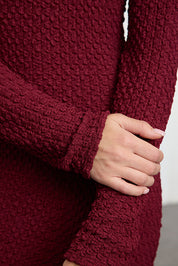 Burgundy Textured Knit Maxi Dress | Boat Neck Bodycon | AtikaStyle