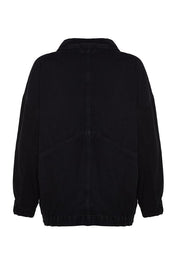 Black Oversize Denim Jacket | Pocket Detail | AtikaStyle