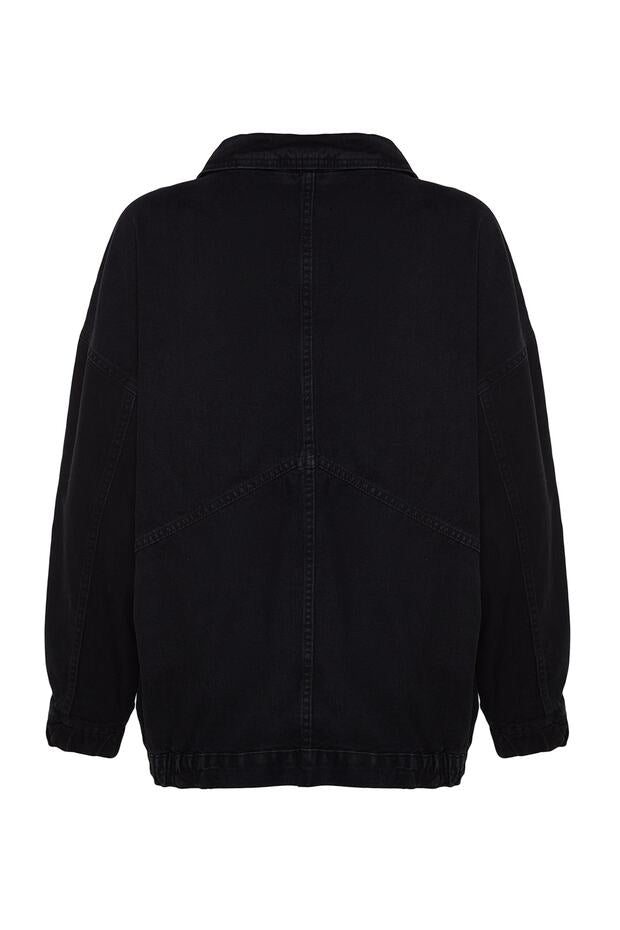 Black Oversize Denim Jacket | Pocket Detail | AtikaStyle