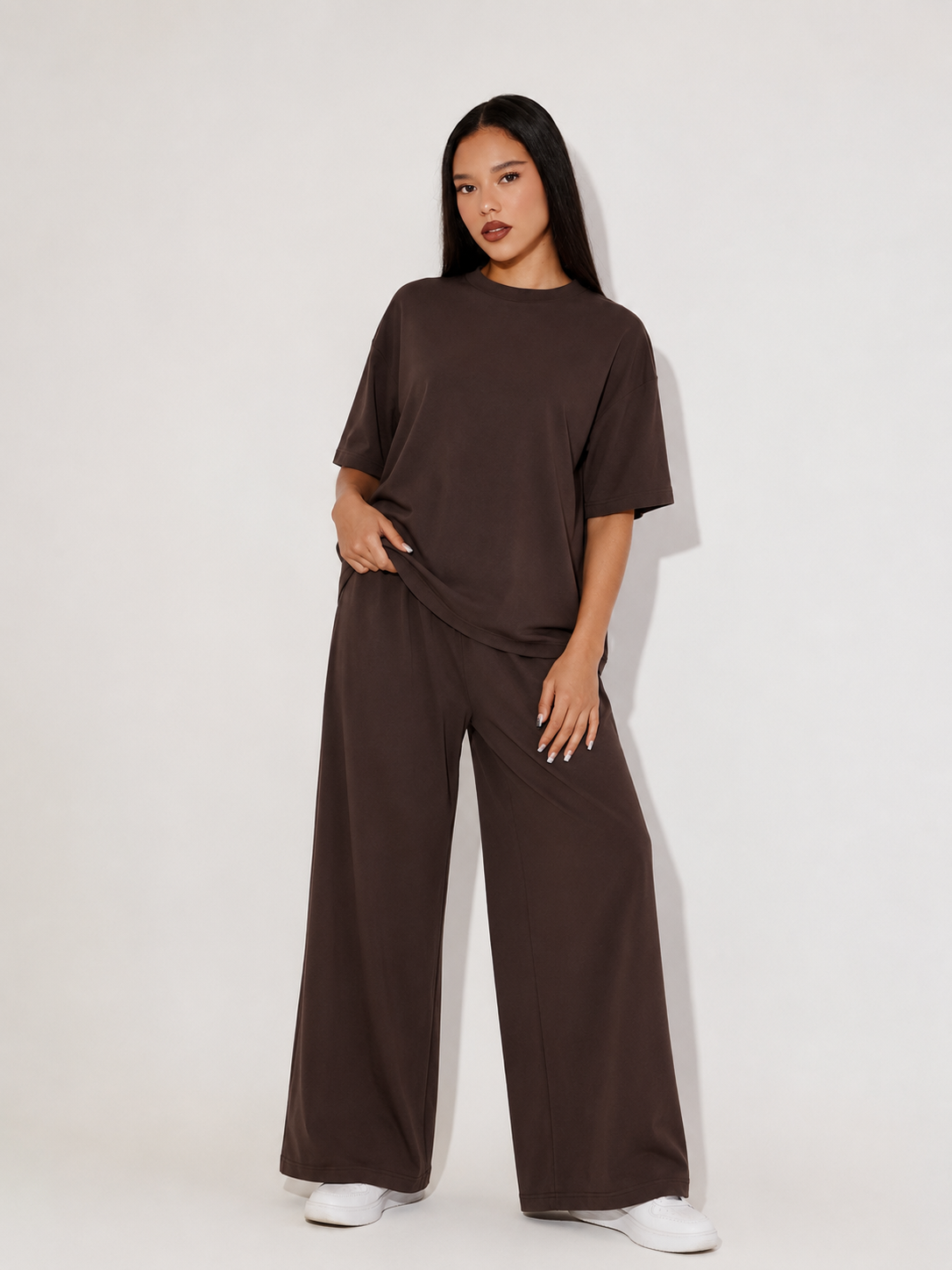 Chocolate Brown Lounge Set | Women’s Wide-Leg Two Piece | AtikaStyle
