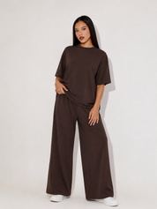 Chocolate Brown Lounge Set | Women’s Wide-Leg Two Piece | AtikaStyle