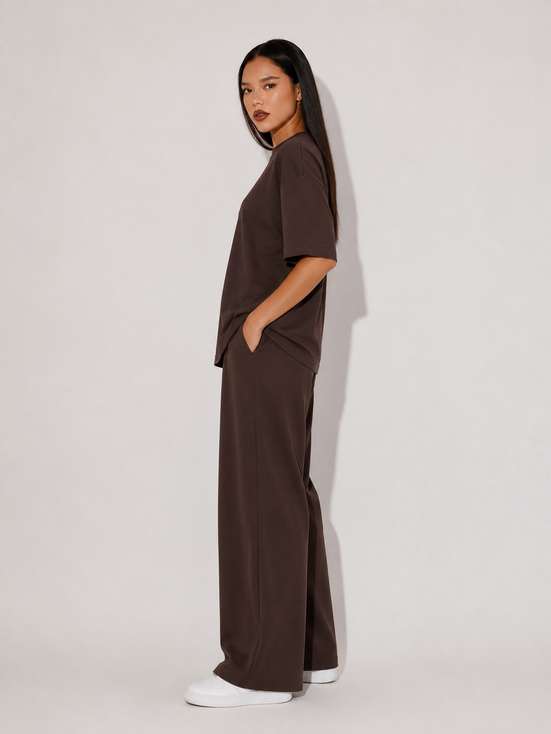 Chocolate Brown Lounge Set | Women’s Wide-Leg Two Piece | AtikaStyle
