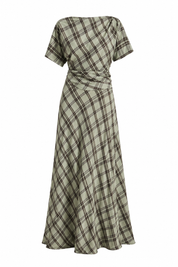 Sage Plaid Two-Piece Set | Draped Top & Maxi Skirt Matching Set | AtikaStyle