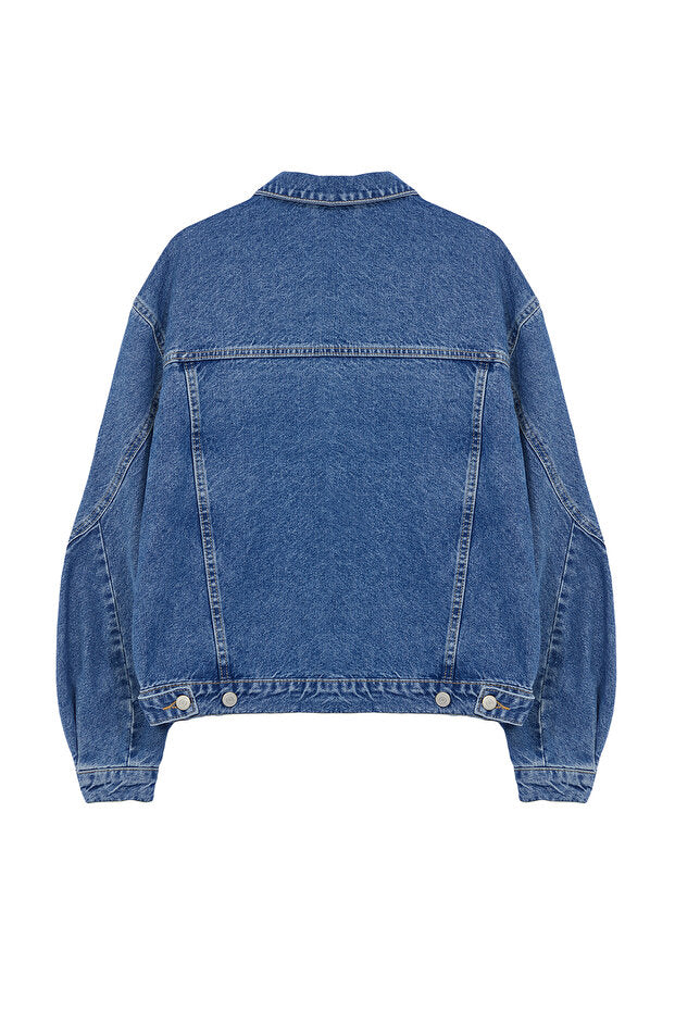 Blue Oversize Denim Jacket | Sleeve Seam Detail | AtikaStyle