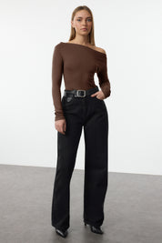 Chic Striped Off-Shoulder Long Sleeve Top – Nautical-Inspired