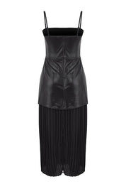 Black Faux Leather & Chiffon Pleated Detail Dress | Limited Edition | AtikaStyle