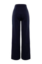 Navy Woven Wide Leg Pants | High Rise Pocket Detail | AtikaStyle
