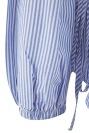 Blue Striped Adjustable-Waist Button-Up Shirt | Tailored Cinch Detail | AtikaStyle
