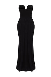 Black Velvet Sweetheart Maxi Evening Dress | Strapless, Ruched Waist | AtikaStyle