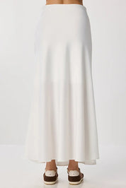 White Satin Maxi Skirt | Elegant High-Waist Flow | AtikaStyle