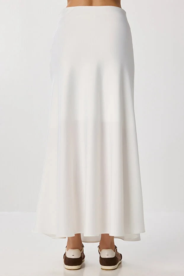 White Satin Maxi Skirt | Elegant High-Waist Flow | AtikaStyle