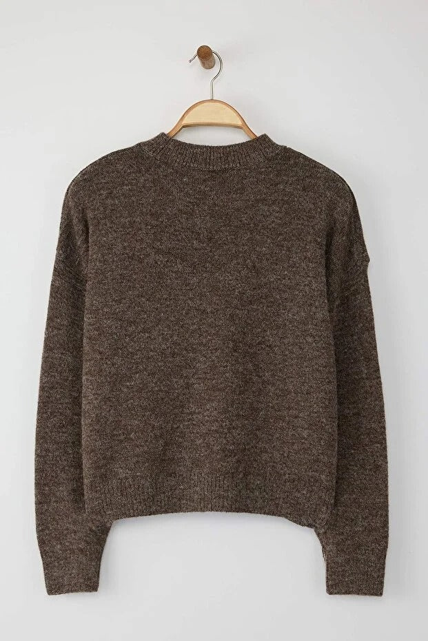 Taupe Alpaca-Blend Oversize Knit Sweater | Wardrobe Essentials Pullover | AtikaStyle