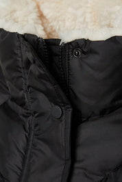 Black Oversized Puffer Coat with Plush Collar | Winter Outerwear | AtikaStyle