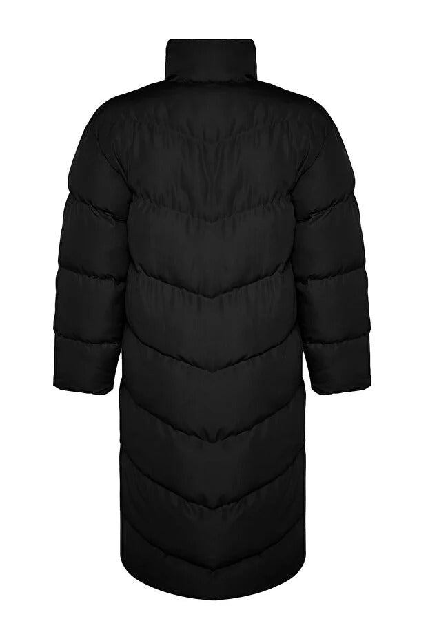 Black Long Water-Repellent Puffer Coat | Maxi Winter Jacket | AtikaStyle
