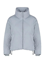 Light gray puffer jacket on a white background